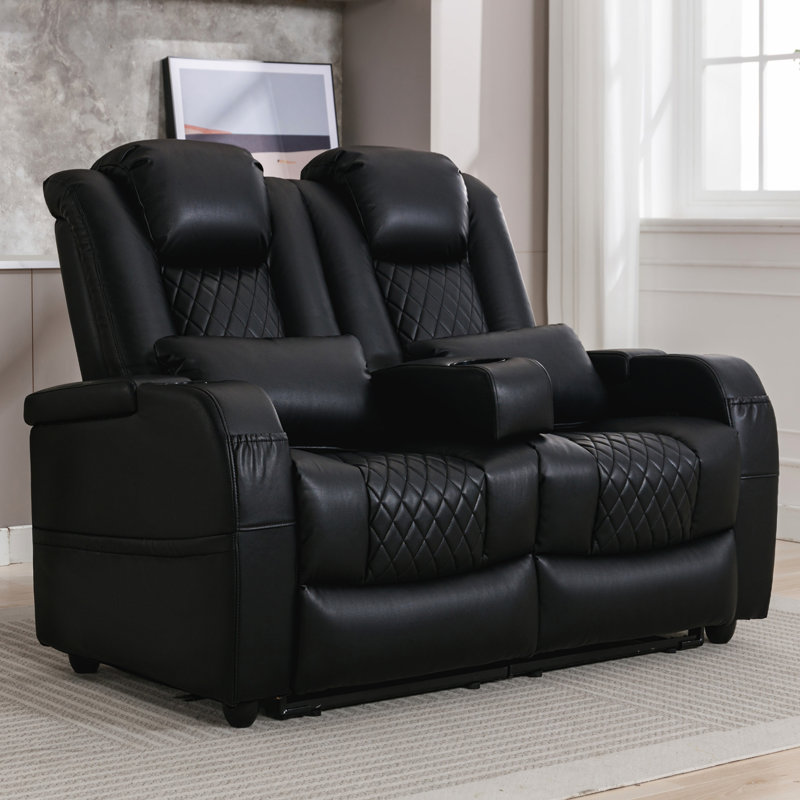 Latitude Run 57 Rv Loveseat Recliner Double Recliner Furniture black Pu Leather Rv Couch Wayfair